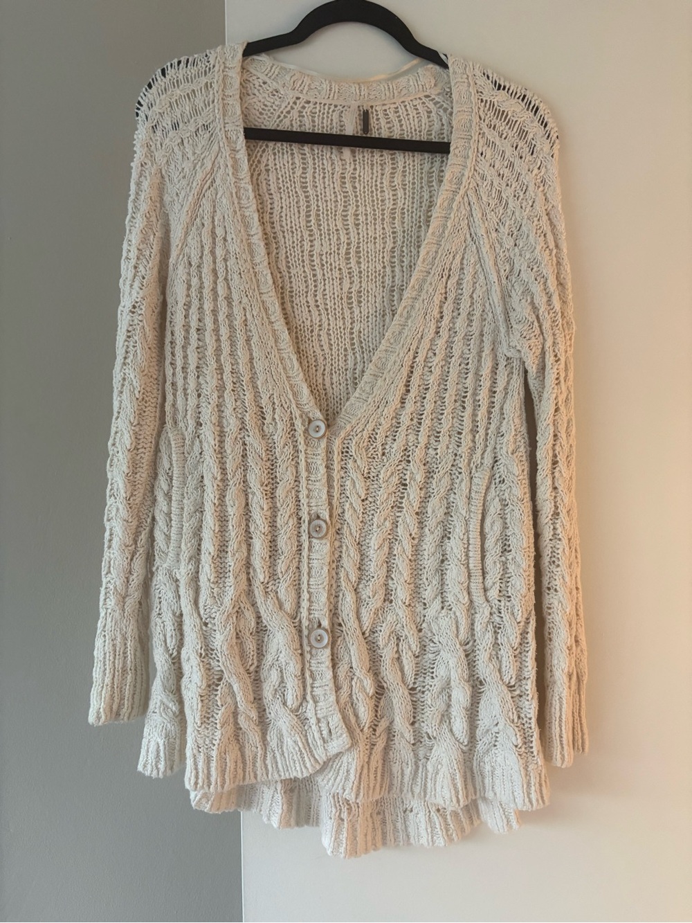 Free People Cream Cable Knit Button-Front Women's Sweater Cardigan